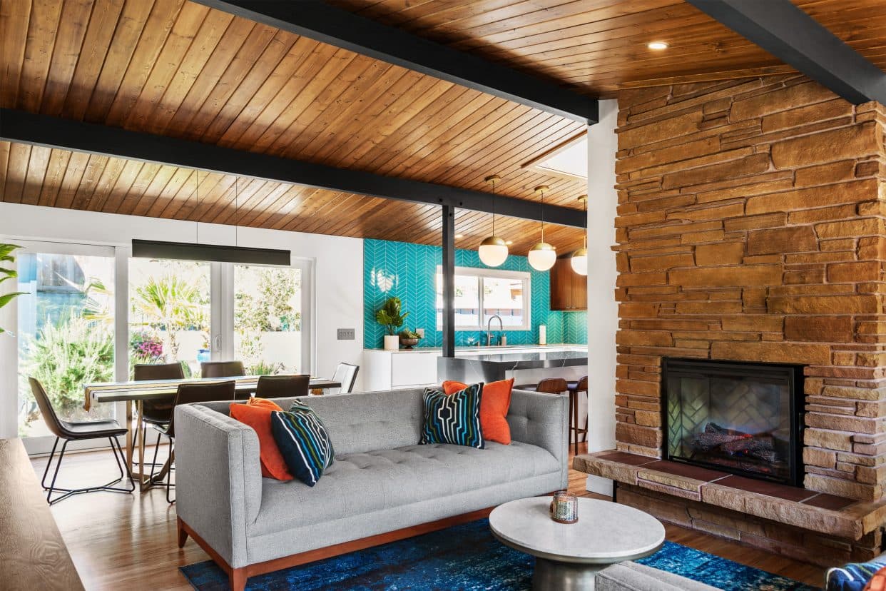 Modern living room with fireplace